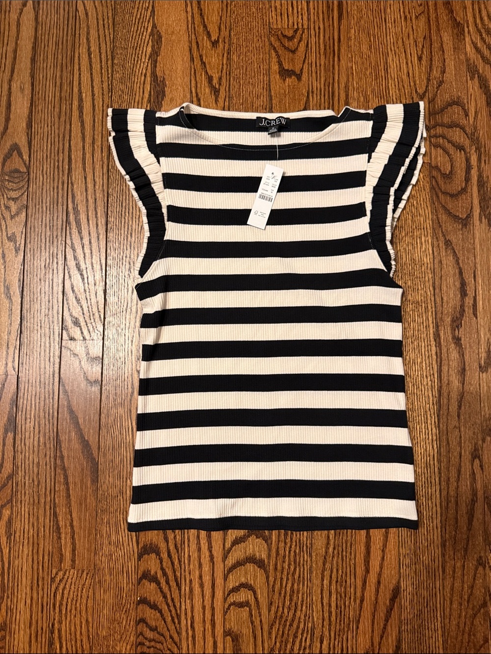 Nwt J. Crew Black and White Striped Flutter Sleeve Tank size medium